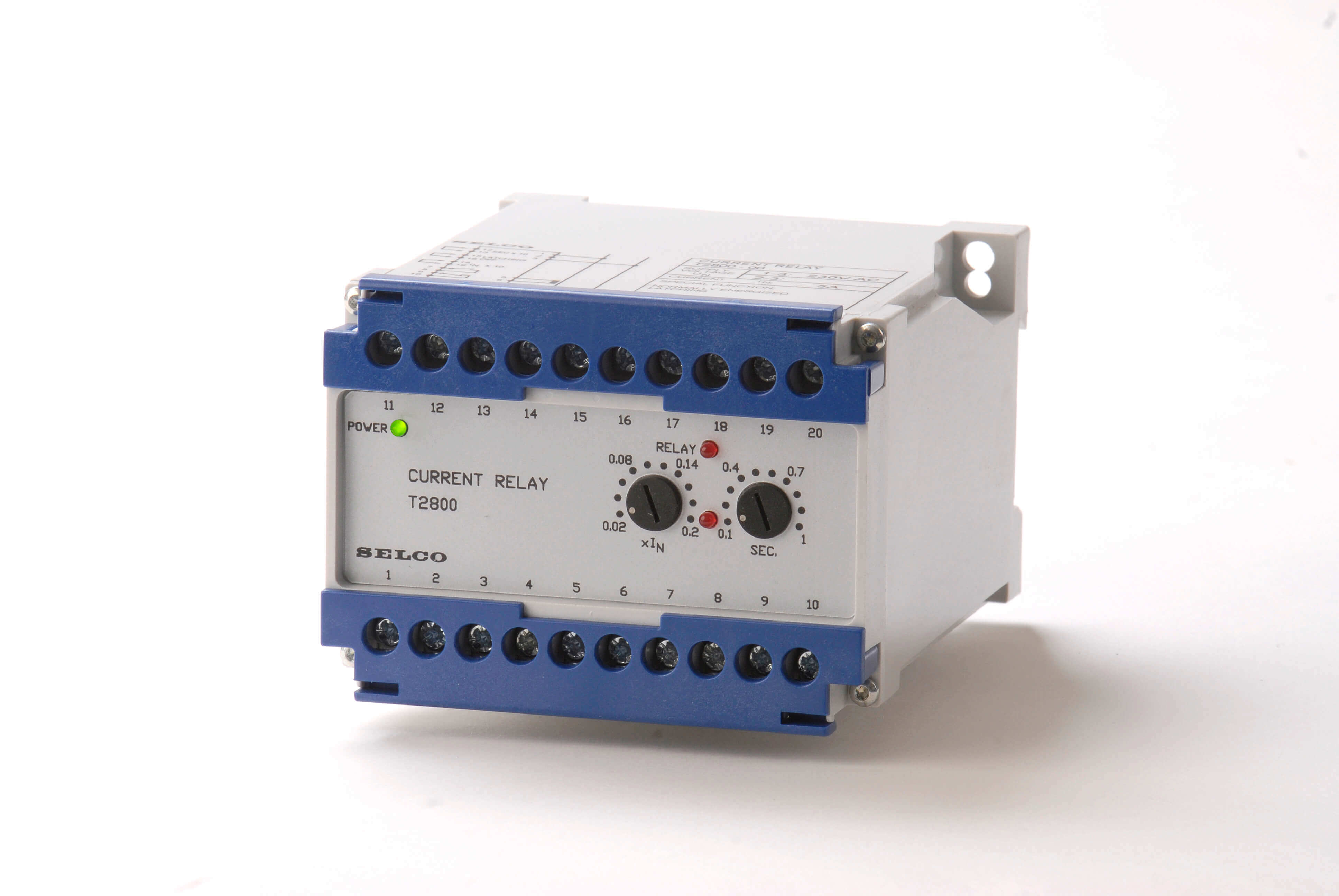 T2800 Overcurrent or Ground Fault Relay, DinRail Mounted, SELCO USA